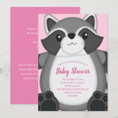 Raccoon Baby shower Roze Kaart (Voorkant / Achterkant)