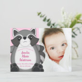 Raccoon Baby shower Roze Kaart (Staand voorkant)