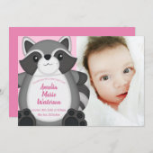 Raccoon Baby shower Roze Kaart (Voorkant / Achterkant)