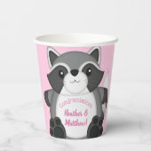 Raccoon Baby shower Roze Papieren Bekers (Achterkant)