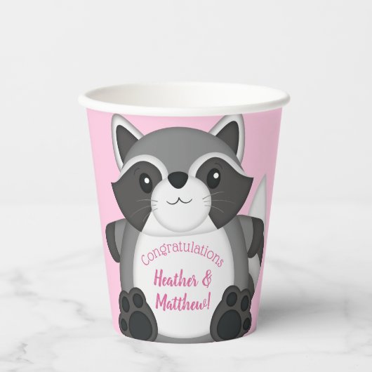 Raccoon Baby shower Roze Papieren Bekers (Voorkant)
