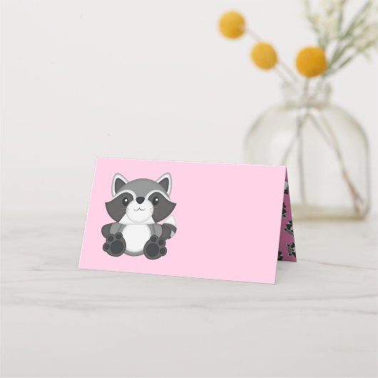 Raccoon Baby shower Roze Plaatskaartje (Voorkant)