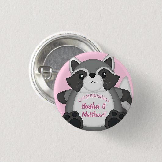 Raccoon Baby shower Roze Ronde Button 3,2 Cm (Voorkant /achterkant)