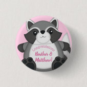 Raccoon Baby shower Roze Ronde Button 3,2 Cm (Voorkant)