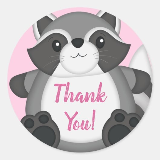 Raccoon Baby shower Roze Ronde Sticker (Voorkant)