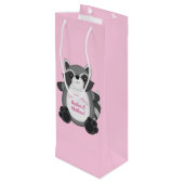 Raccoon Baby shower Roze Wijn Cadeautas (Achterkant Gekanteld)
