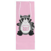 Raccoon Baby shower Roze Wijn Cadeautas (Achterkant)
