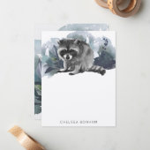 Raccoon-Baby Waterverf-kaart Notitiekaartje (Voorkant / Achterkant in situ)