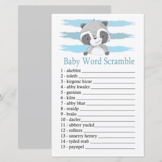 Raccoon Baby word scramble game (Voorkant / Achterkant)