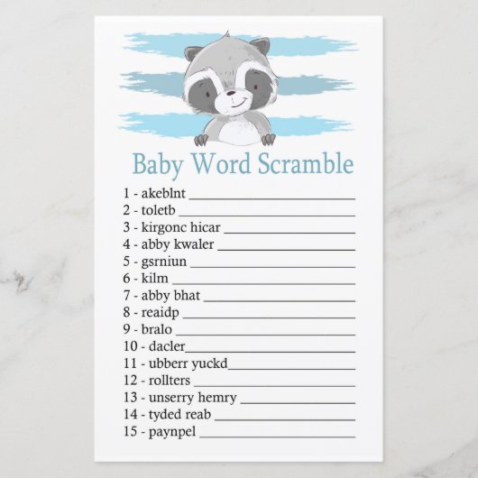 Raccoon Baby word scramble game (Voorkant)