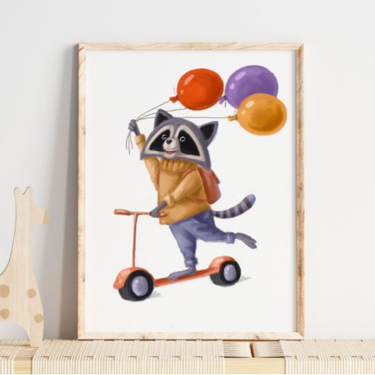 Raccoon-ballonnen afdrukken | Raccoon Wall Print