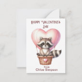 Raccoon Balloon Kind Valentijn Classroom Party Notitiekaartje (Voorkant)