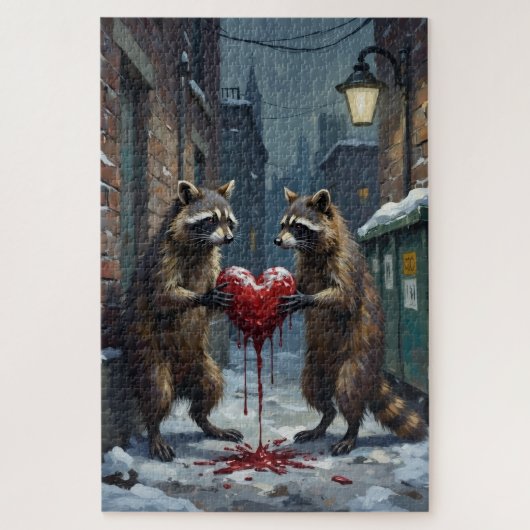 Raccoon Bandits Sharing Stolen Velvet Cake Legpuzzel (Verticaal)