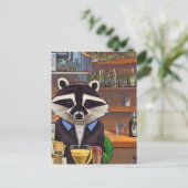 Raccoon Bartender Briefkaart (Staand voorkant)