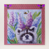 Raccoon Bee en bloemen, SPRING BUZZ puzzels (Verticaal)