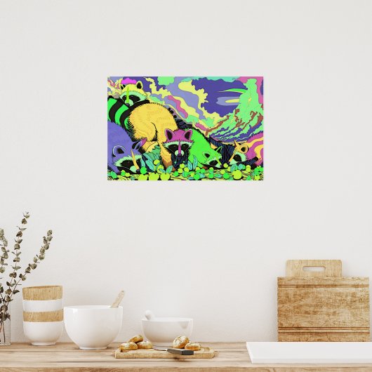 Raccoon Berries Surreal Wall Art Poster (Keuken)