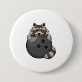 Raccoon bij Bowling met Bowling ball Ronde Button 7,6 Cm (Voorkant)