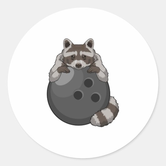 Raccoon bij Bowling met Bowling ball Ronde Sticker (Voorkant)
