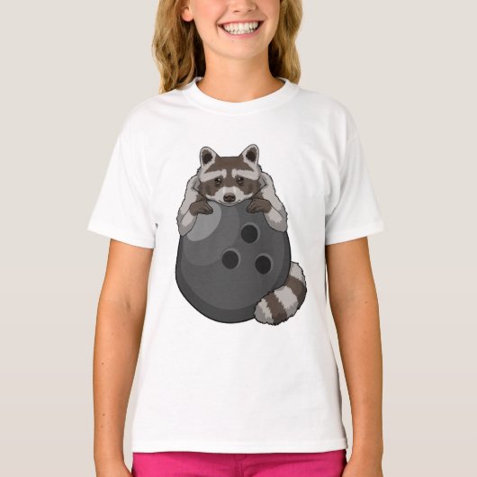 Raccoon bij Bowling met Bowling ball T-shirt (Voorkant)