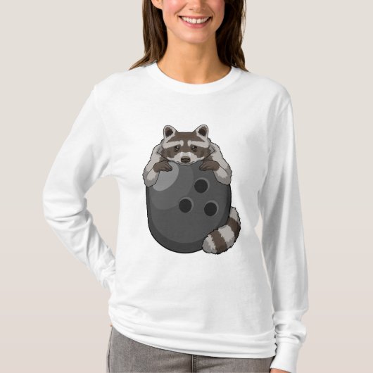 Raccoon bij Bowling met Bowling ball T-shirt (Voorkant)