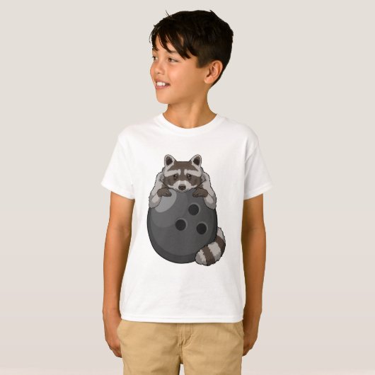 Raccoon bij Bowling met Bowling ball T-shirt (Voorkant volledig)