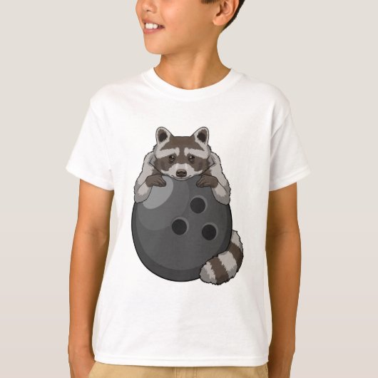 Raccoon bij Bowling met Bowling ball T-shirt (Voorkant)