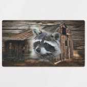 Raccoon bij de oude schuur labels (Design 1)