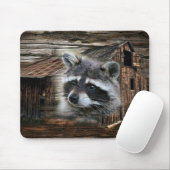 Raccoon bij de oude schuur muismat (Met muis)