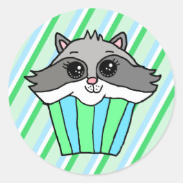 Raccoon Birthday Cupcake Ronde Sticker