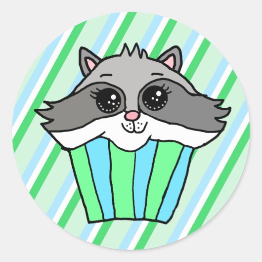 Raccoon Birthday Cupcake Ronde Sticker (Voorkant)