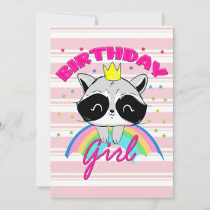 Raccoon Birthday Girl Animal Party Raccoon Lovers Kaart