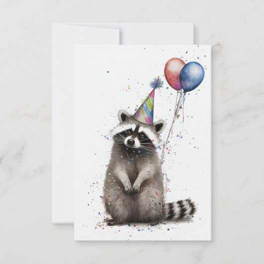 Raccoon Birthday Party Flat Wenskaart Bedankkaart (Voorkant)