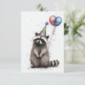 Raccoon Birthday Party Flat Wenskaart Bedankkaart (Staand voorkant)