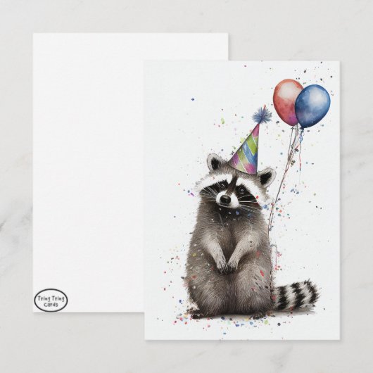 Raccoon Birthday Party Flat Wenskaart Bedankkaart (Voorkant / Achterkant)