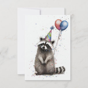 Raccoon Birthday Party Flat Wenskaart Bedankkaart