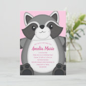 Raccoon Birthday Party Pink Kaart (Staand voorkant)