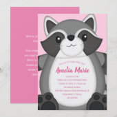 Raccoon Birthday Party Pink Kaart (Voorkant / Achterkant)
