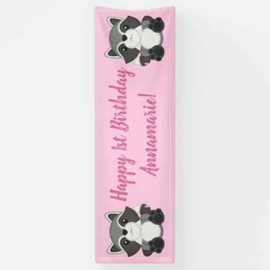 Raccoon Birthday Party Pink Spandoek (Verticaal)