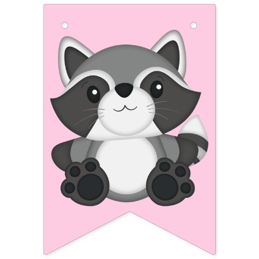 Raccoon Birthday Party Pink Vlaggetjes (Eerste vlag)