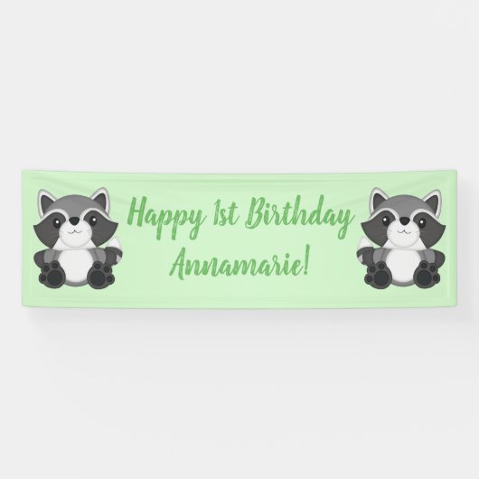 Raccoon Birthday Party Spandoek (Horizontaal)