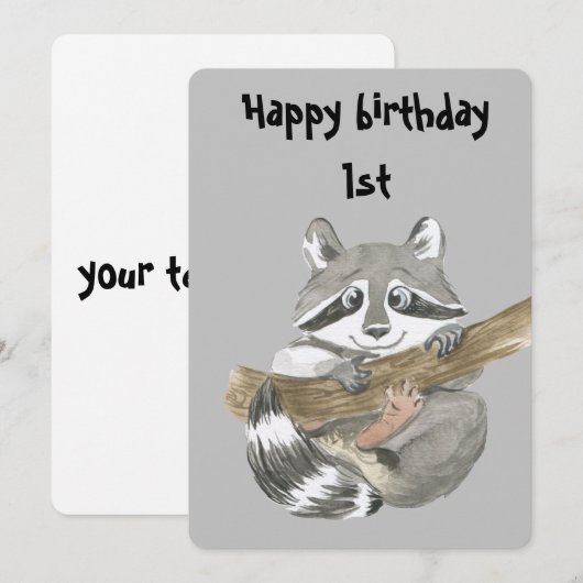 Raccoon blije verjaardag 1 bedankkaart (Voorkant / Achterkant)