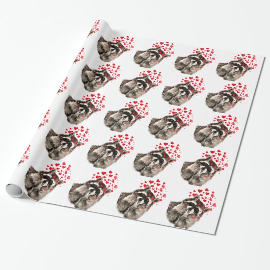 Raccoon Blowing Kisses Waterverf Cadeaupapier (Uitgerold)