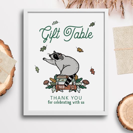Raccoon Boek Thema Feestgeschenk Tafelteken Poster