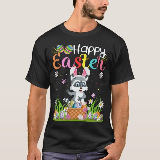 Raccoon Bunny Egg Hunting Funny Raccoon Happy East T-shirt (Voorkant)