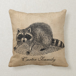 Raccoon Burlap gepersonaliseerd Kussen