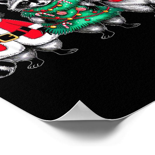 Raccoon Christmas Tree Light Santa Hat Xmas Family Poster (Hoek)
