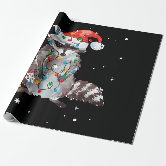 Raccoon Christmas Tree Lights Pajama Racoon Lover Cadeaupapier (Uitgerold)