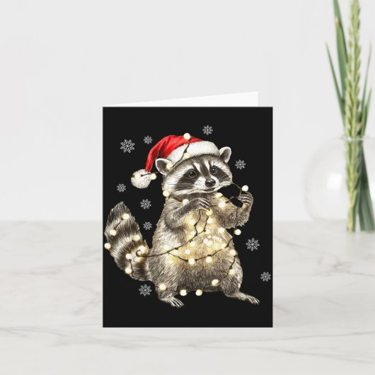 Raccoon Christmas Tree Lights Pajama Racoon Lover  Kaart (Voorkant)