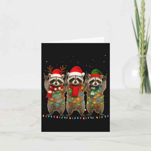 Raccoon Christmas Tree Lights Pajama Racoon Lover Kaart (Voorkant)