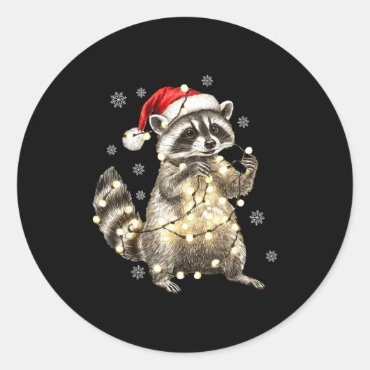 Raccoon Christmas Tree Lights Pajama Racoon Lover Ronde Sticker (Voorkant)